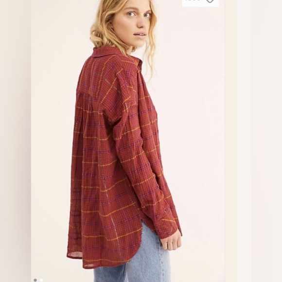 Free People Break My Stride Buttondown Top Shirt Red XSmall - Picture 6 of 10